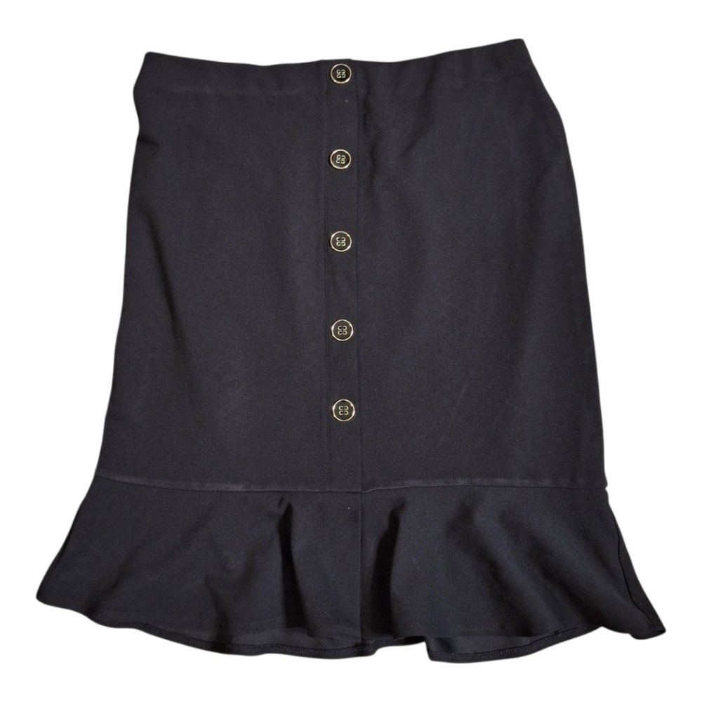 NYCC Black Button-Down Pencil Skirt w/ Ruffle Hem | Stretch | Size Large